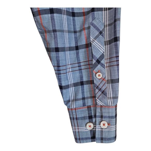 TOMMY BAHAMA Men's M Shirt Plaid Blue Orange Long Sleeve 100% Cotton Chest 46" - Picture 5 of 7